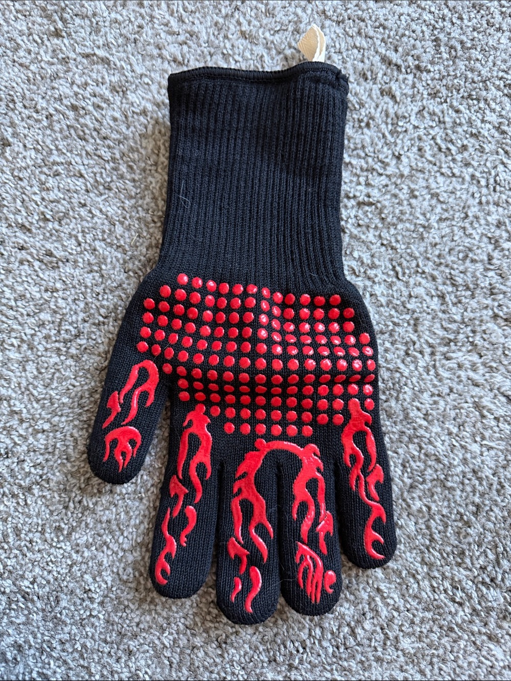 Men's Black Heat-Resistant Grip Glove with Red Flame Design